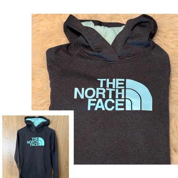 The North Face Logo Black and Teal Pullover Hoodie Sweatshirt - Picture 1 of 5
